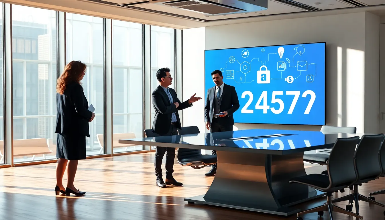 diverse team discussing telecommunications in a modern office setting.