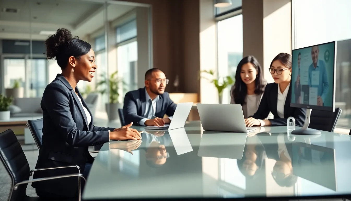 diverse team collaborating in a modern office setting.