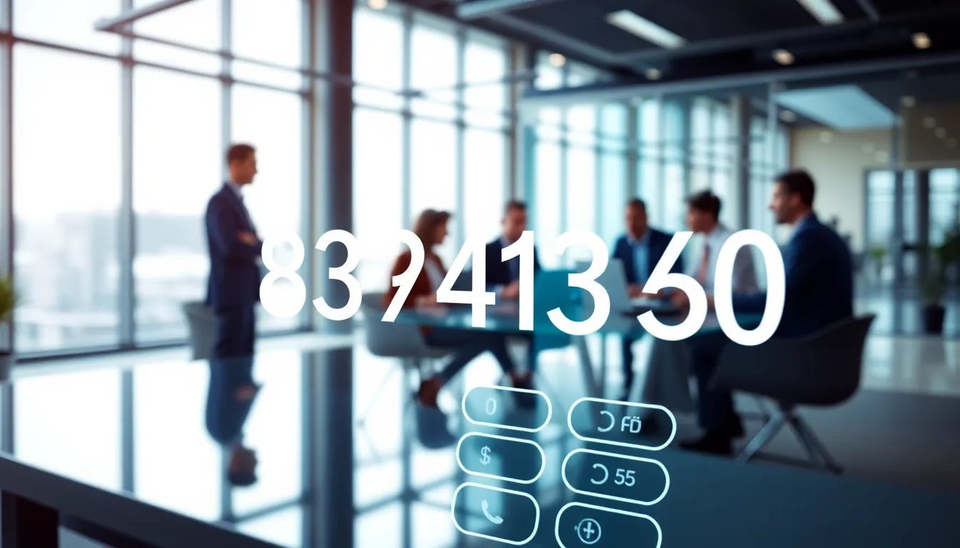 Digital keypad displaying the phone number 8337413450 in a modern office.