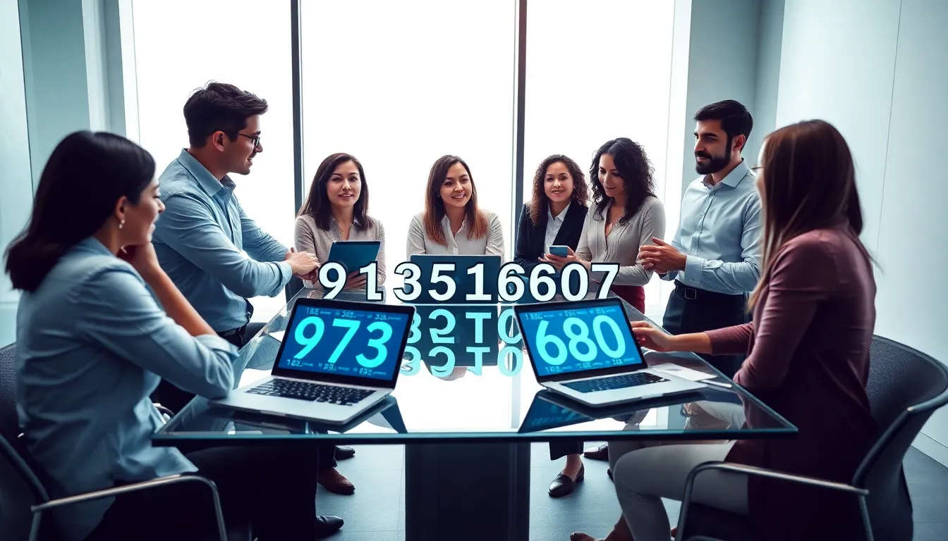 diverse team discussing the significance of identifier 9713516807 in an office.
