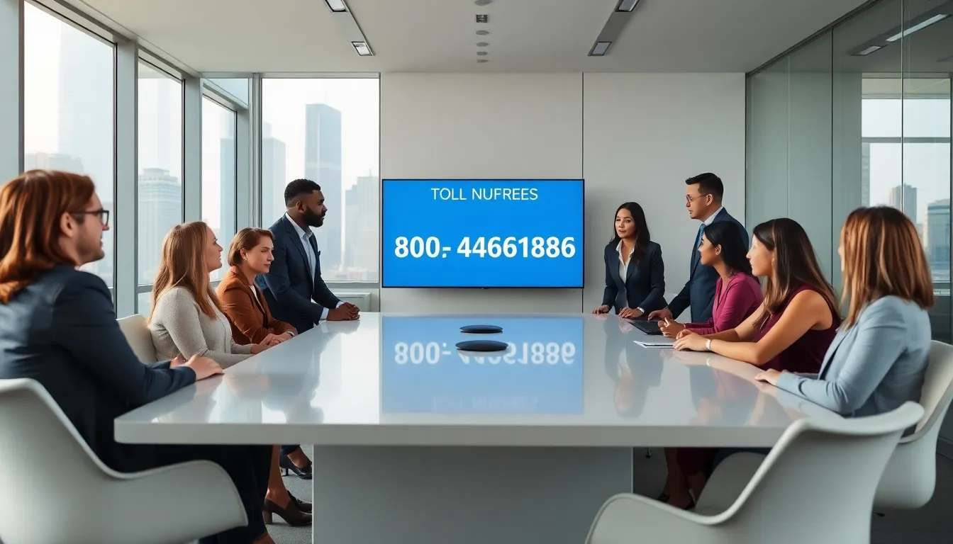 diverse professionals discussing toll-free number significance in a modern office.